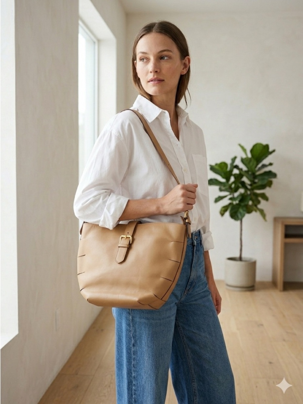 Walter Steiger Camel Brown Leather Shoulder Bucket Bag